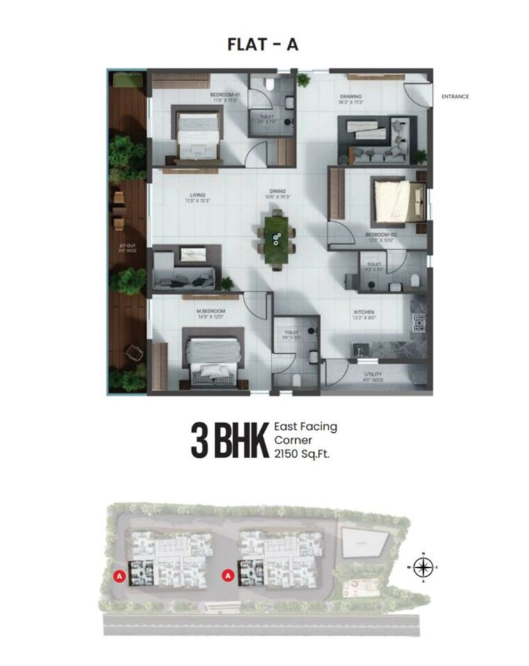 Floor Plan, vian-mrida 3 Bedroom 1740 Sq.Ft. Apartment In Kollur Hyderabad 10678952