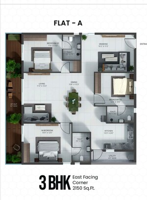 Floor Plan in 3 BHK Apartment at Vian Vayu, Kollur – for Sale