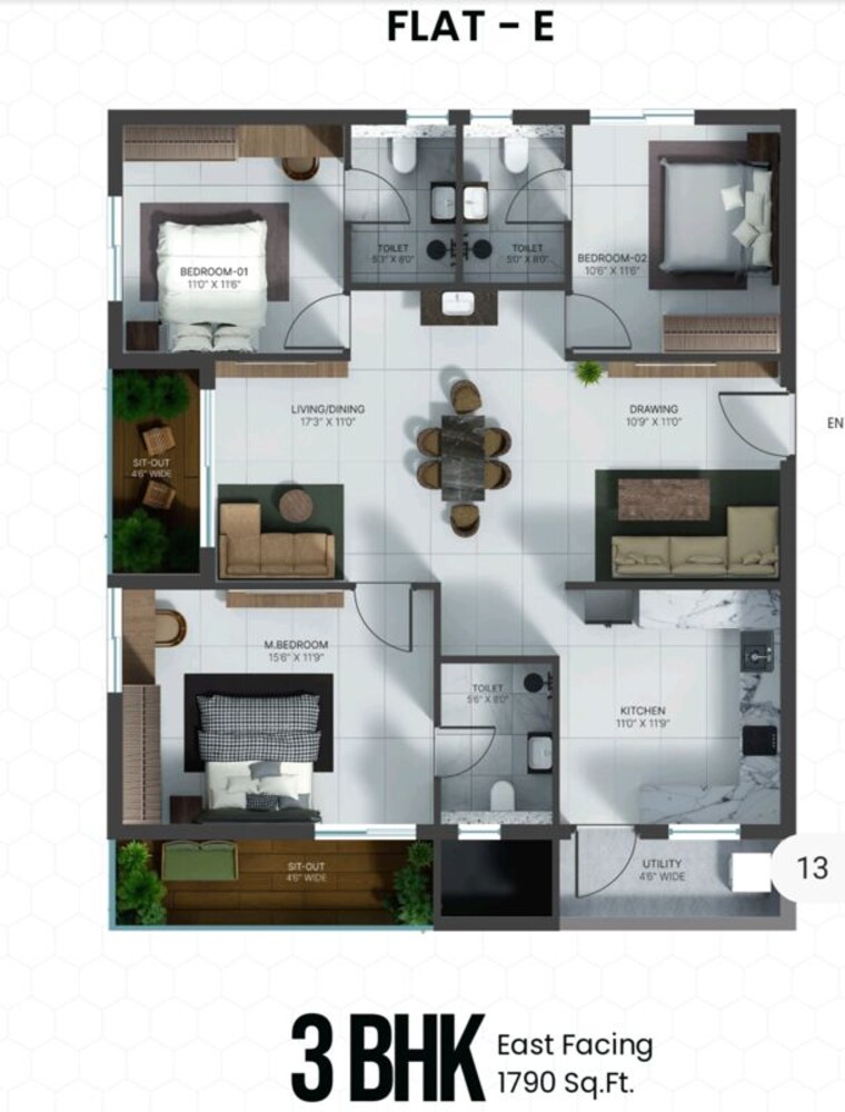 Floor Plan, vian-vayu 3 Bedroom 1790 Sq.Ft. Apartment In Kollur Hyderabad 10679739
