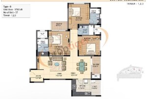 Floor Plan in 3 BHK Apartment at Prestige Sunnyside Oak, Bhoganhalli – for Sale