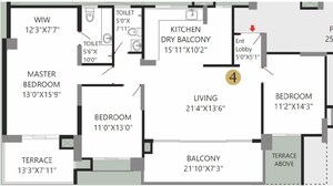 Floor Plan in 3 BHK Apartment at Bhandari 43 Privet Drive, Balewadi – for Sale