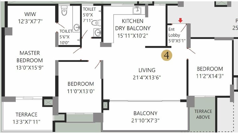 Floor Plan, bhandari-43-privet-drive 3 Bedroom 1600 Sq.Ft. Apartment In Balewadi Pune 10680238