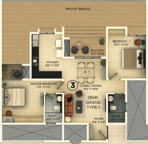 Floor Plan in 2 BHK Apartment at Provident Ecopolitan, Marenahalli – for Sale