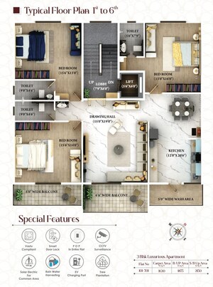 Floor Plan in 3 BHK Apartment at Shankar Nagar – for Sale