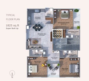Floor Plan in 3 BHK Apartment at Shankar Nagar – for Sale