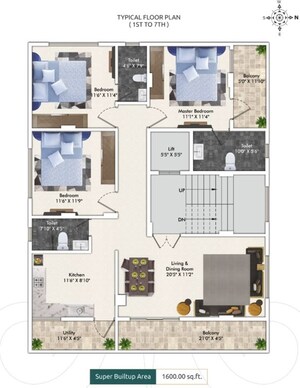 Floor Plan in 3 BHK Apartment at Chatrapati Nagar – for Sale