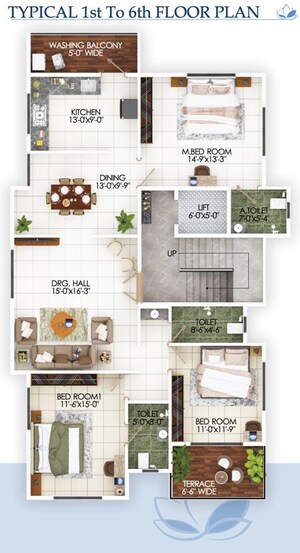 Floor Plan in 3 BHK Apartment at Chatrapati Nagar – for Sale