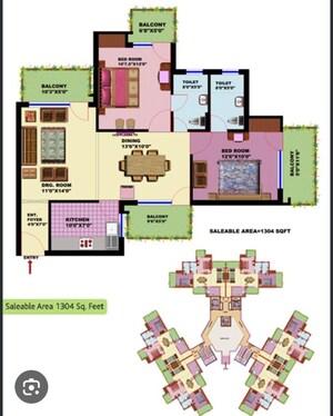 Floor Plan in 2 BHK Apartment at SRS Residency, Sector 88 – for Rent