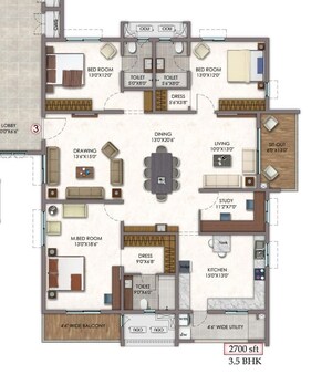 Floor Plan in 3.5 BHK Apartment at Vision Arsha, Tellapur – for Sale