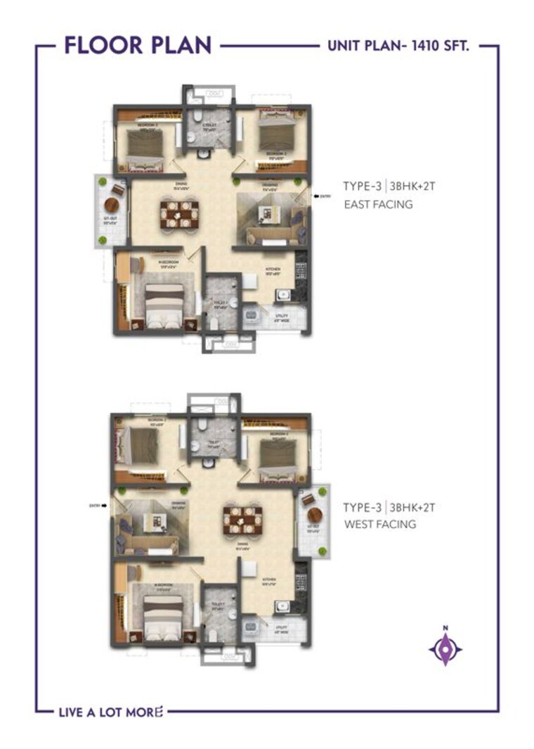 Floor Plan, ramky-one-symphony 2 Bedroom 1065 Sq.Ft. Apartment In Peeranchuruvu Hyderabad 10684501