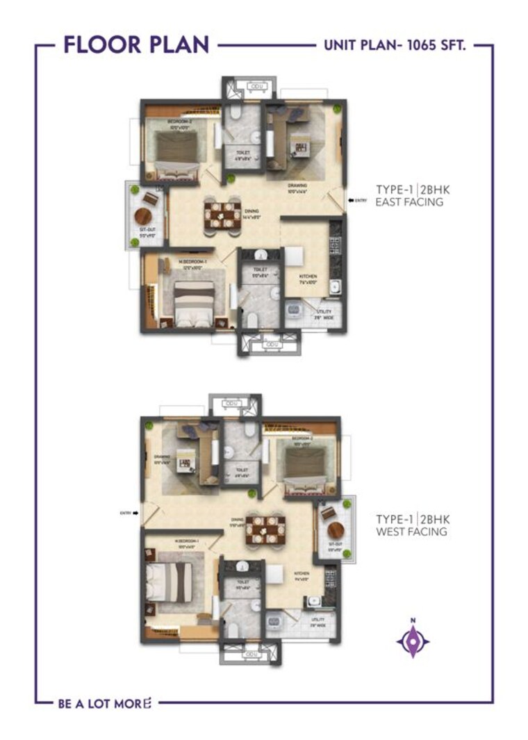 Floor Plan, ramky-one-symphony 2 Bedroom 1065 Sq.Ft. Apartment In Peeranchuruvu Hyderabad 10684501
