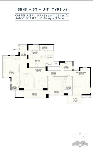 Floor Plan in 4 BHK Apartment at Emaar Amaris, Sector 62 – for Sale