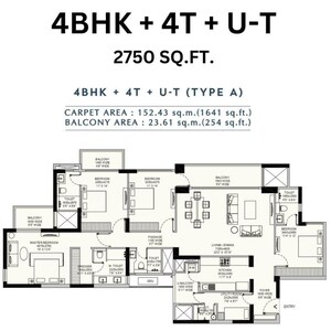 Floor Plan in 4 BHK Apartment at Emaar Amaris, Sector 62 – for Sale