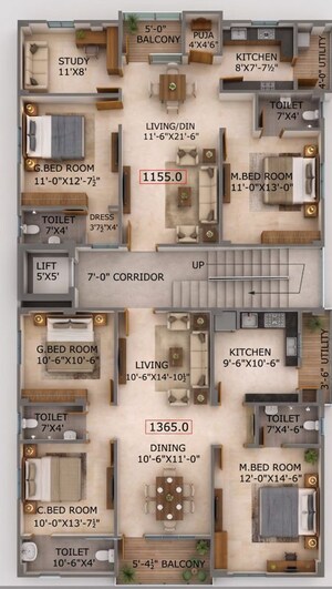 Floor Plan in 3 BHK Apartment at Nagaram – for Sale