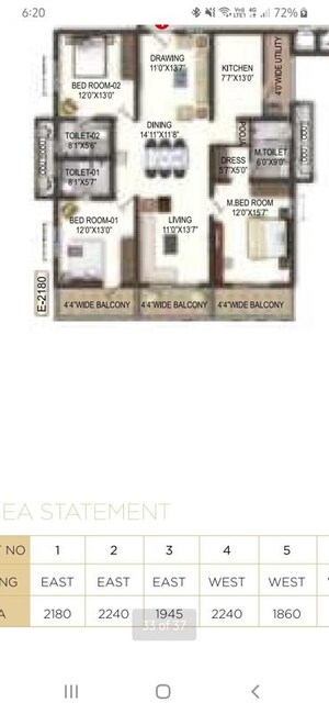 Floor Plan in 3 BHK Apartment at Lansum El Dorado, Narsingi – for Sale
