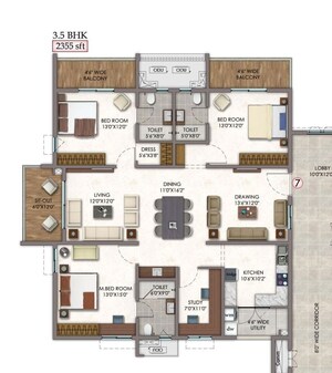 Floor Plan in 3 BHK Apartment at Vision Arsha, Tellapur – for Sale