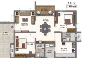 Floor Plan in 2 BHK Apartment at Vision Arsha, Tellapur – for Sale