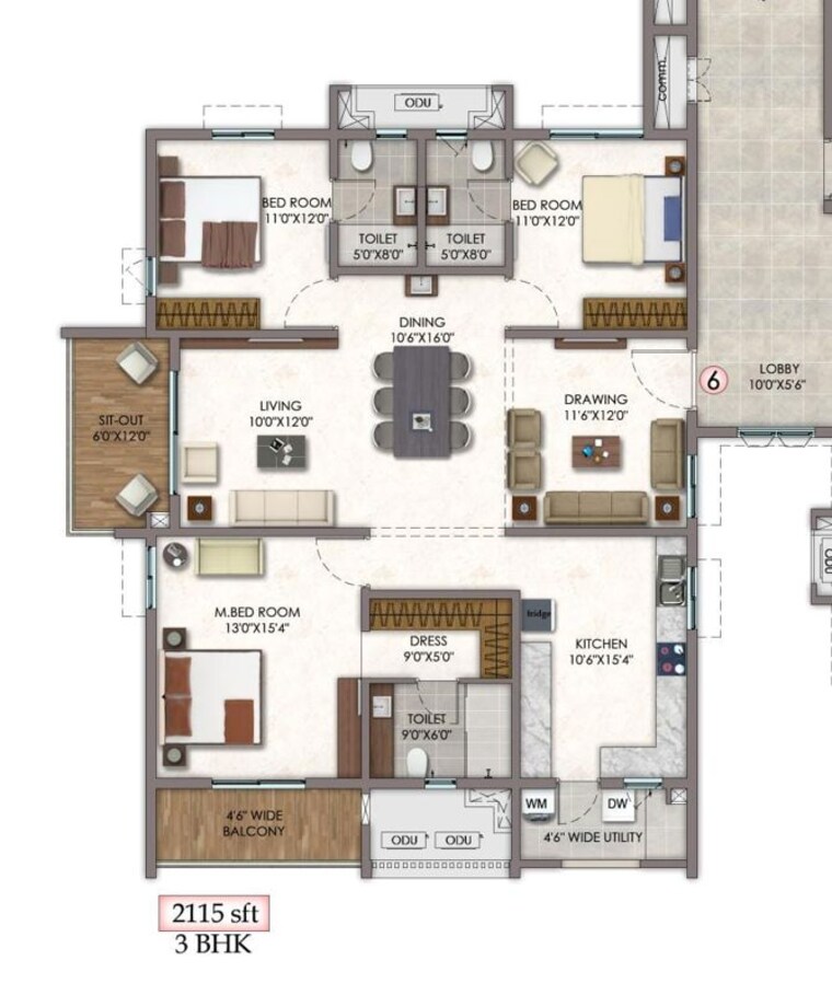 Floor Plan, vision-arsha 3 Bedroom 2115 Sq.Ft. Apartment In Tellapur Hyderabad 10687695