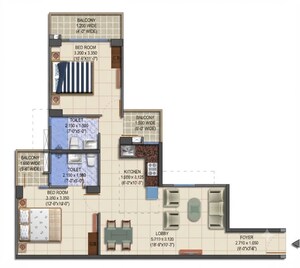 Floor Plan in 2 BHK Apartment at MRG The Balcony, Sector 93 – for Sale