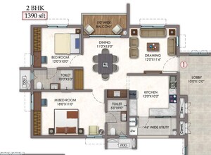 Floor Plan in 2 BHK Apartment at Vision Arsha, Tellapur – for Sale