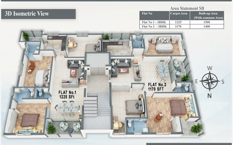 Floor Plan, om-shri-gayathri-dollar-hills 3 Bedroom 1500 Sq.Ft. Apartment In Manikonda Hyderabad 10690110