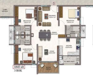 Floor Plan in 3 BHK Apartment at Vision Arsha, Tellapur – for Sale