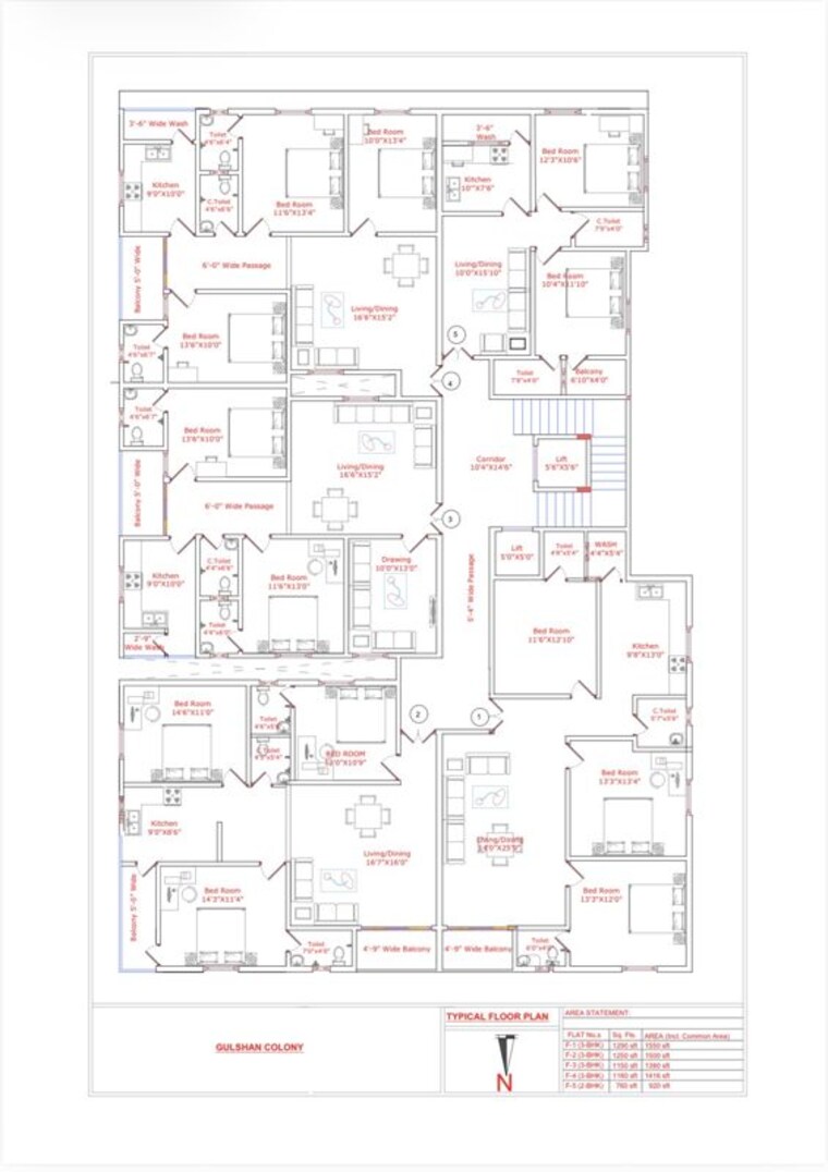 Floor Plan, shaifa-ambience 3 Bedroom 1290 Sq.Ft. Apartment In Gulshan E Iqbal Colony Hyderabad 10690220