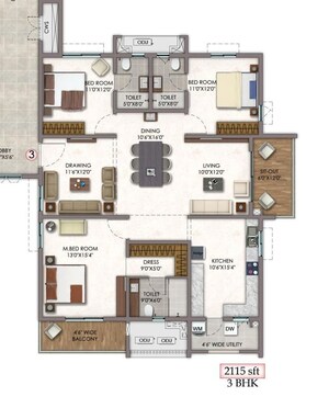 Floor Plan in 3 BHK Apartment at Vision Arsha, Tellapur – for Sale