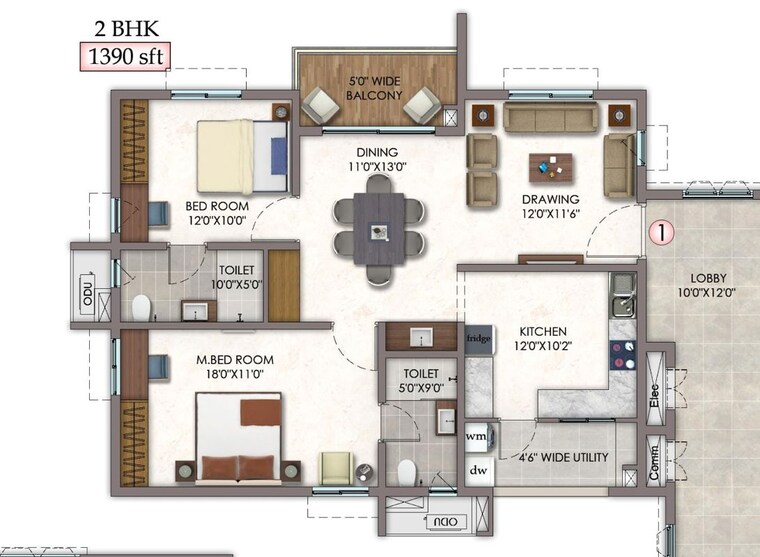 Floor Plan, vision-arsha 2 Bedroom 1390 Sq.Ft. Apartment In Tellapur Hyderabad 10690231