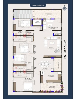 Floor Plan in 4 BHK Apartment at Yendada – for Sale