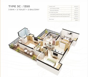 Floor Plan in 3 BHK Apartment at Fusion The Rivulet, Sector 12 Greater Noida – for Sale