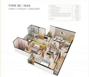 Floor Plan in 3 BHK Apartment at Fusion The Rivulet, Sector 12 Greater Noida – for Sale