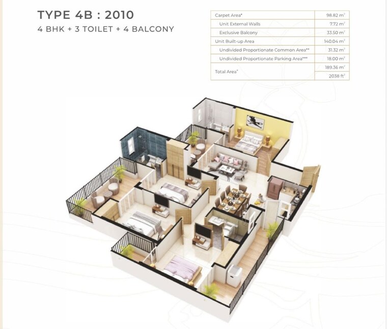 Floor Plan, fusion-the-rivulet 4 Bedroom 2010 Sq.Ft. Apartment In Sector 12 Greater Noida Greater Noida 10687442