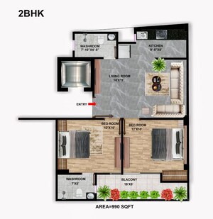 Floor Plan in 2 BHK Builder Floor at Sector 107 – for Sale