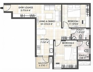 Floor Plan in 2 BHK Apartment at Adani Aangan, Sector 89a – for Sale