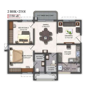 Floor Plan in 2 BHK Apartment at Mallampet – for Sale