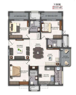 Floor Plan in 2 BHK Apartment at Mallampet – for Sale