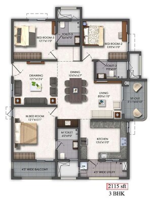 Floor Plan in 2 BHK Apartment at Mallampet – for Sale