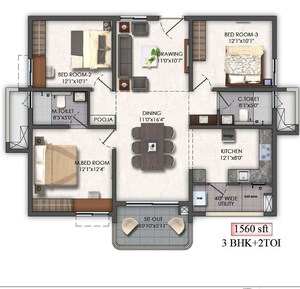 Floor Plan in 2 BHK Apartment at Mallampet – for Sale