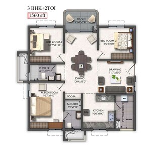 Floor Plan in 2 BHK Apartment at Mallampet – for Sale