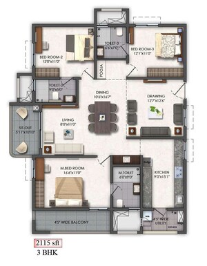 Floor Plan in 2 BHK Apartment at Mallampet – for Sale