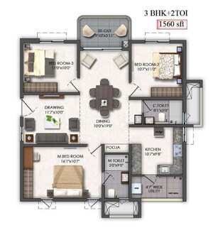 Floor Plan in 2 BHK Apartment at Mallampet – for Sale