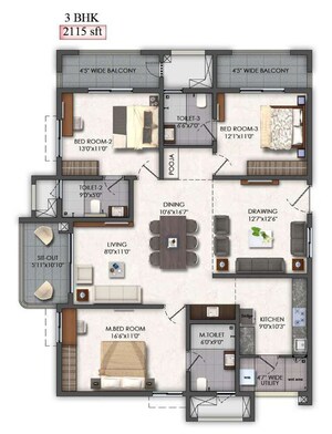 Floor Plan in 2 BHK Apartment at Mallampet – for Sale