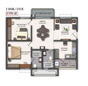Floor Plan in 2 BHK Apartment at Mallampet – for Sale