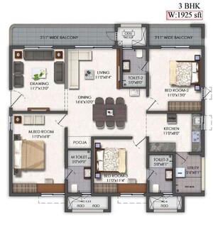 Floor Plan in 2 BHK Apartment at Mallampet – for Sale