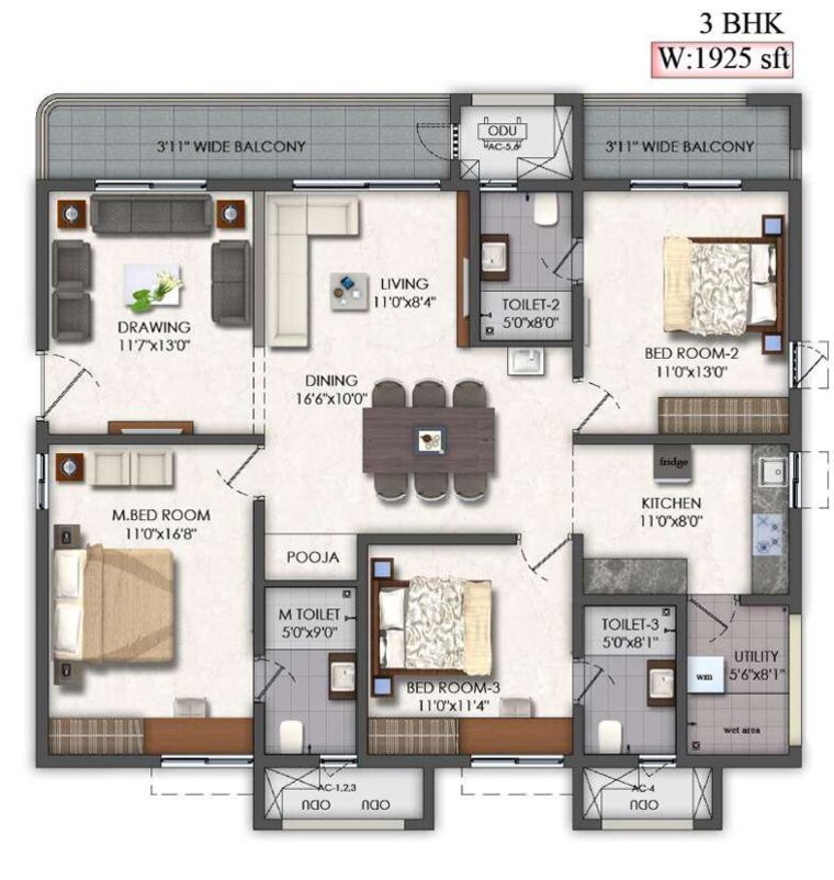 Floor Plan, mallampet 2 Bedroom 1350 Sq.Ft. Apartment In Mallampet Hyderabad 10693168