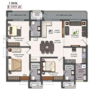Floor Plan in 2 BHK Apartment at Mallampet – for Sale