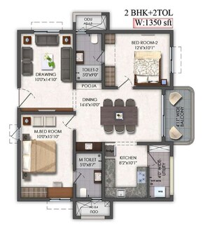 Floor Plan in 2 BHK Apartment at Mallampet – for Sale