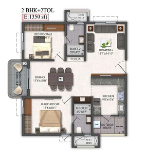 Floor Plan in 2 BHK Apartment at Mallampet – for Sale