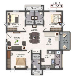 Floor Plan in 2 BHK Apartment at Mallampet – for Sale